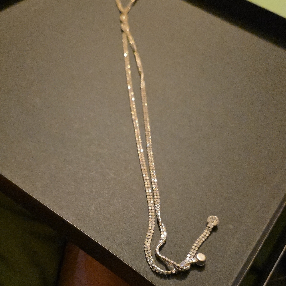 For Cynthia Vintage Hollywood Long  Dazzling Silver Necklace